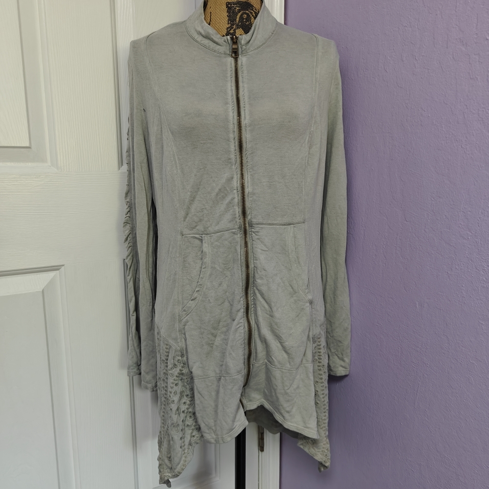 Gray Zip-Up Jacket with Lace Details